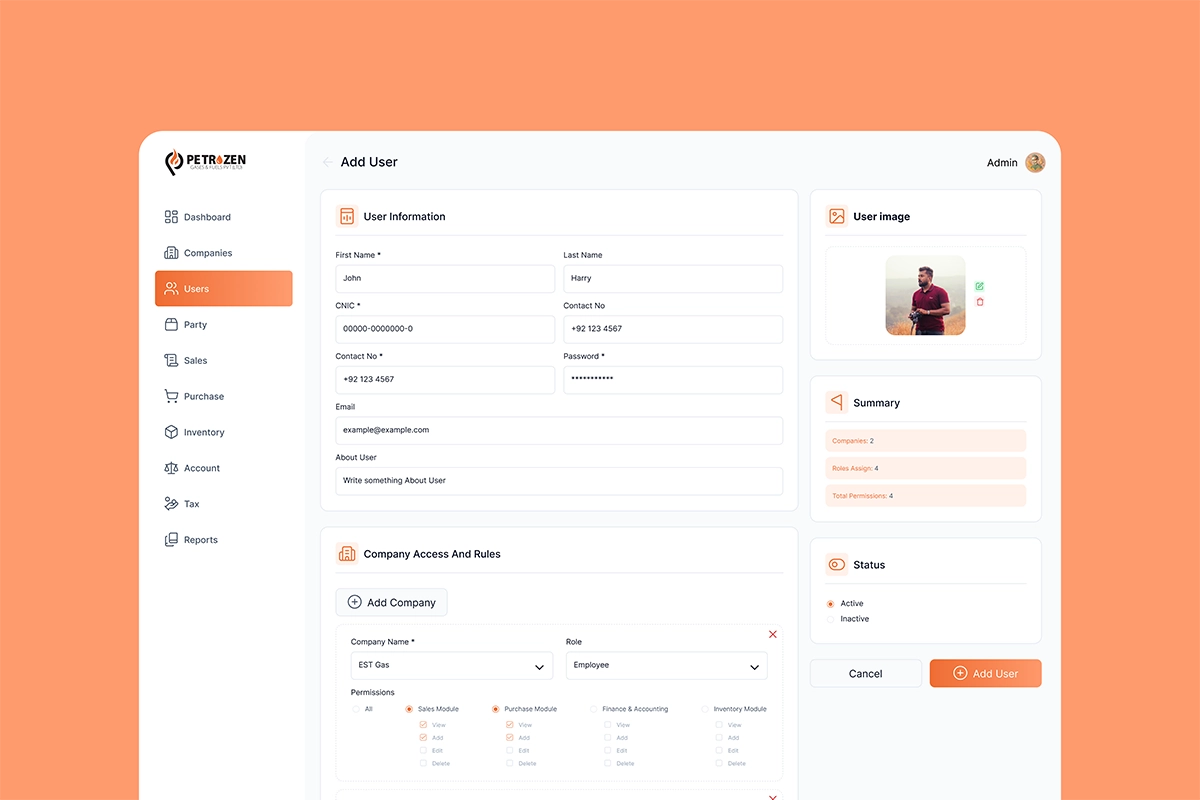 Petrozen ERP SaaS – UI/UX Design - Screen 2